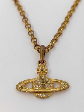 Vivienne Westwood Gold Planet Pendant Necklace with Clear Stones